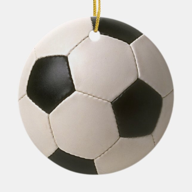 3D Soccerball Black White Football Ceramic Tree Decoration (Front)