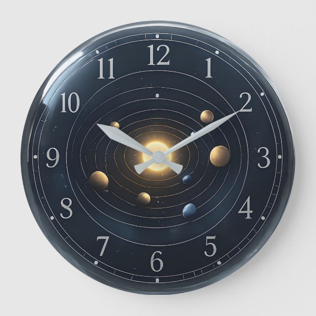 3D Solar System Wall Clock with Minimalist Dial (Front)
