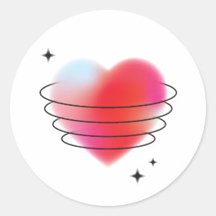3d space hitech red valentine heart classic round sticker