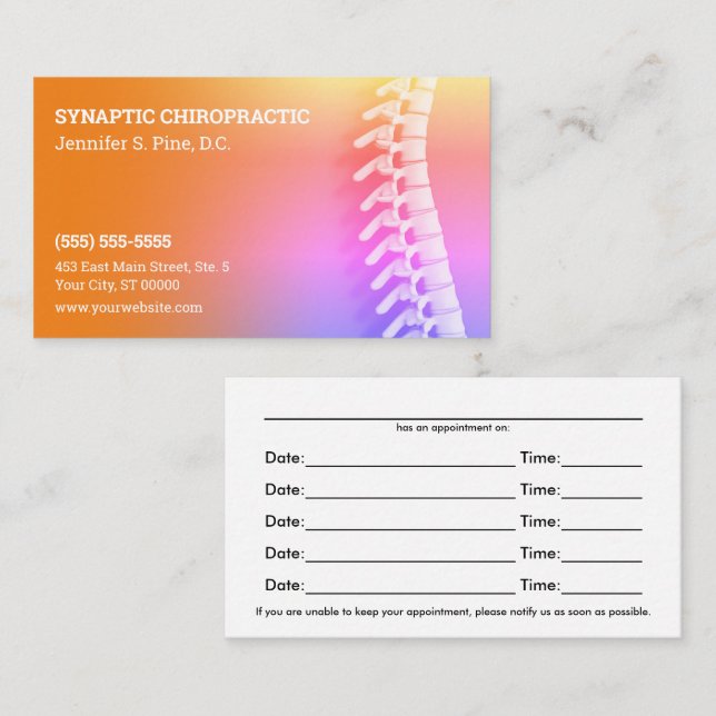 3D Spine Multicolor Chiropractic Appointment Card (Front/Back)