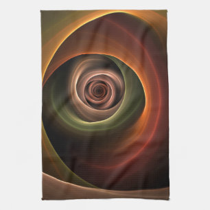 3D Spiral Abstract Warm Colors Modern Fractal Art Tea Towel