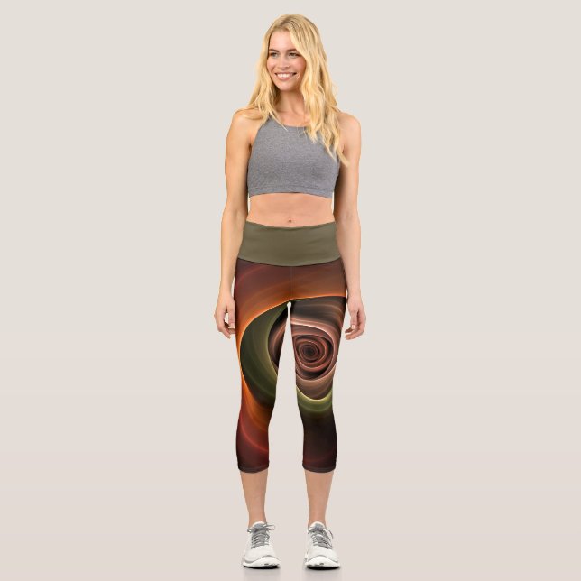 3D Spiral Abstract Warm Colours Modern Fractal Art Capri Leggings (Front)