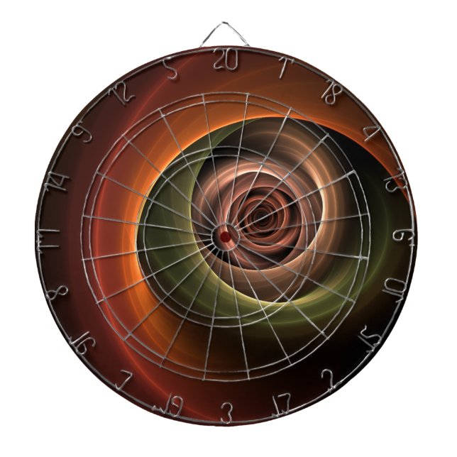 3D Spiral Abstract Warm Colours Modern Fractal Art Dartboard (Front)