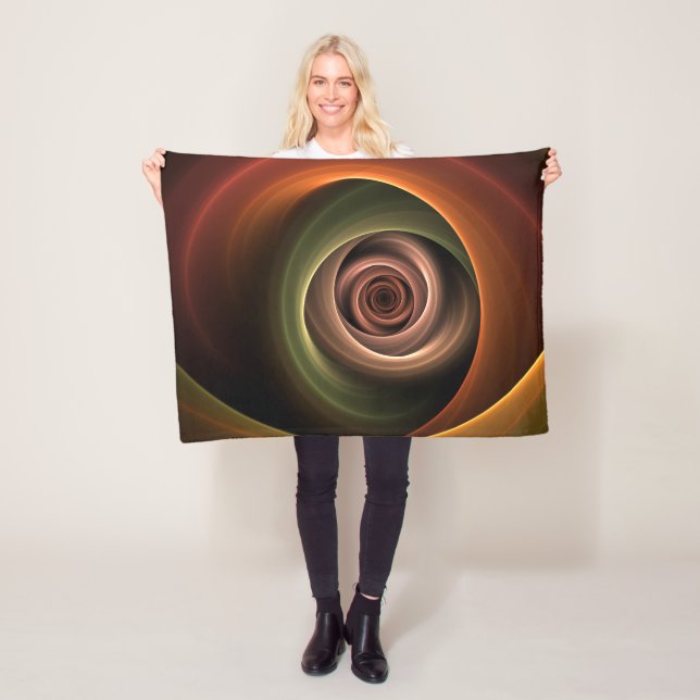 3D Spiral Abstract Warm Colours Modern Fractal Art Fleece Blanket (In Situ)