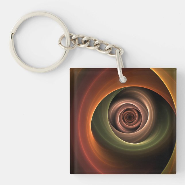 3D Spiral Abstract Warm Colours Modern Fractal Art Key Ring (Front)