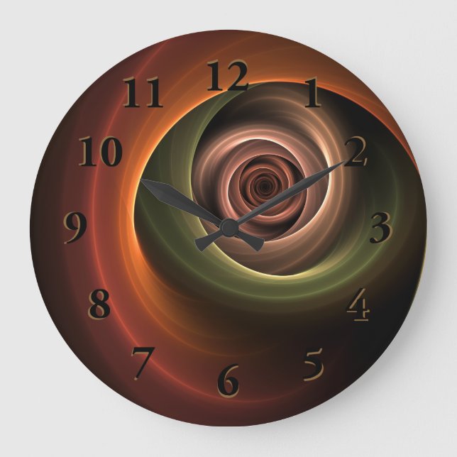 3D Spiral Abstract Warm Colours Modern Fractal Art Large Clock (Front)