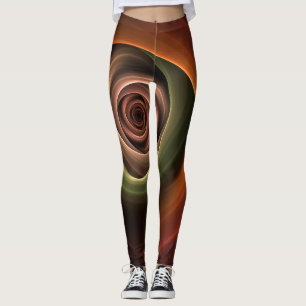 3D Spiral Abstract Warm Colours Modern Fractal Art Leggings
