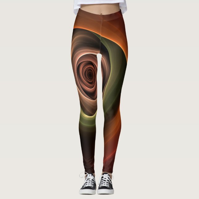 3D Spiral Abstract Warm Colours Modern Fractal Art Leggings (Front)