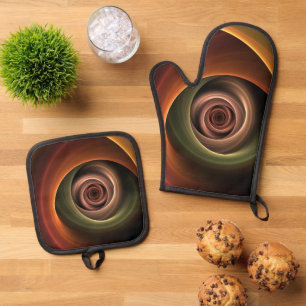 3D Spiral Abstract Warm Colours Modern Fractal Art Oven Mitt & Pot Holder Set