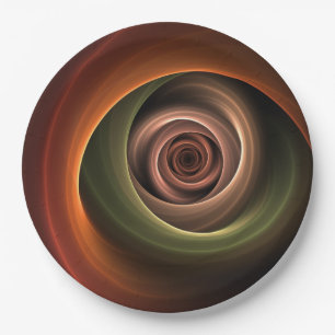 3D Spiral Abstract Warm Colours Modern Fractal Art Paper Plate