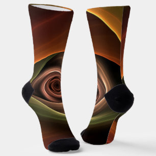 3D Spiral Abstract Warm Colours Modern Fractal Art Socks
