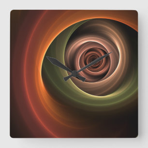 3D Spiral Abstract Warm Colours Modern Fractal Art Square Wall Clock