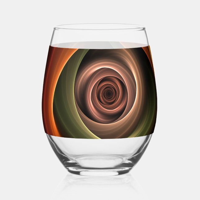 3D Spiral Abstract Warm Colours Modern Fractal Art Stemless Wine Glass (Front)