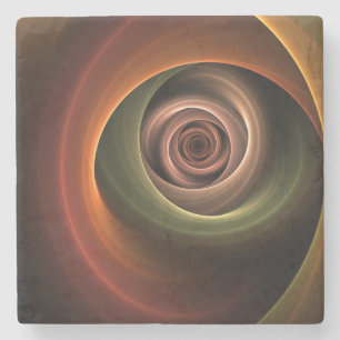 3D Spiral Abstract Warm Colours Modern Fractal Art Stone Coaster