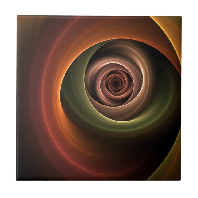 3D Spiral Abstract Warm Colours Modern Fractal Art Tile (Front)