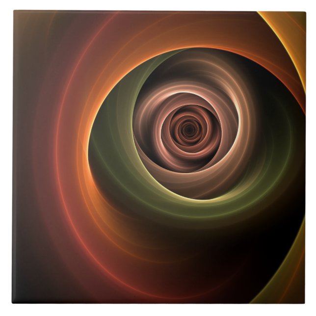 3D Spiral Abstract Warm Colours Modern Fractal Art Tile (Front)