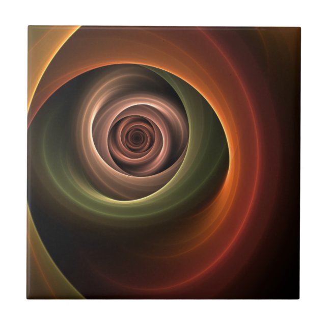 3D Spiral Abstract Warm Colours Modern Fractal Art Tile (Front)