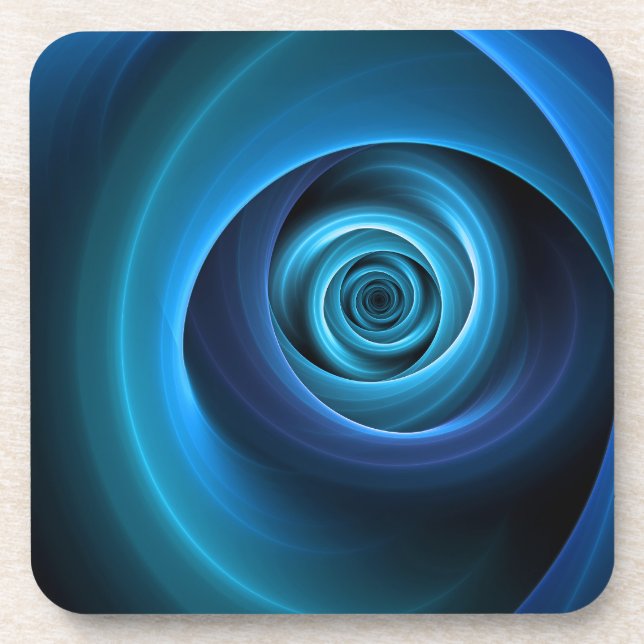 3D Spiral Blue Colours Modern Abstract Fractal Art Coaster (Front)