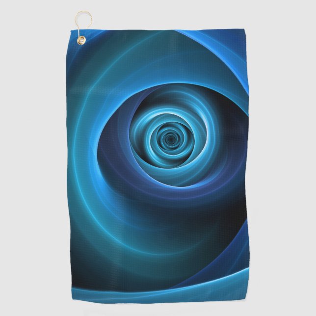 3D Spiral Blue Colours Modern Abstract Fractal Art Golf Towel (Front)
