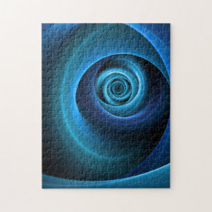 3D Spiral Blue Colours Modern Abstract Fractal Art Jigsaw Puzzle