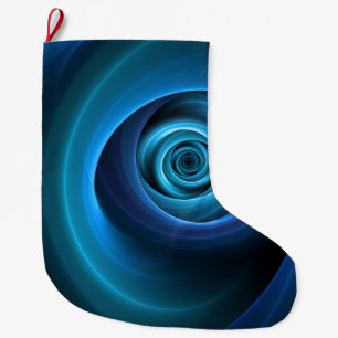 3D Spiral Blue Colours Modern Abstract Fractal Art Large Christmas Stocking