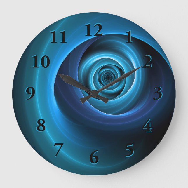 3D Spiral Blue Colours Modern Abstract Fractal Art Large Clock (Front)