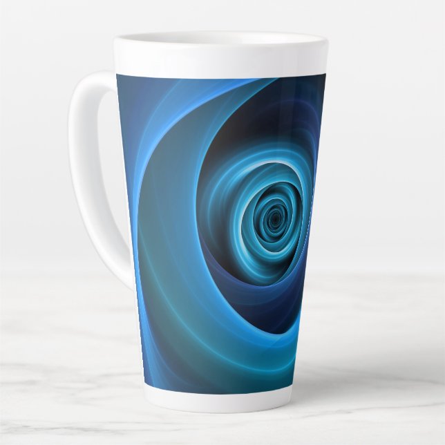 3D Spiral Blue Colours Modern Abstract Fractal Art Latte Mug (Left Angle)