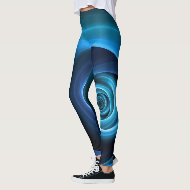 3D Spiral Blue Colours Modern Abstract Fractal Art Leggings (Left)