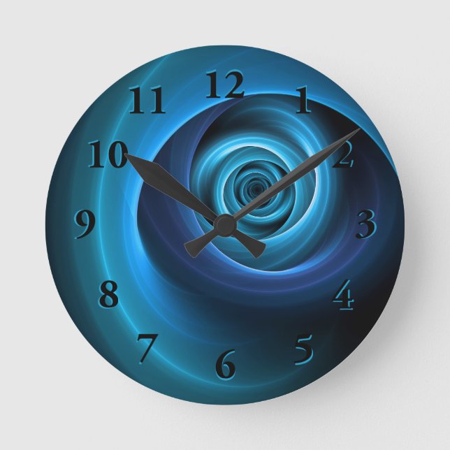 3D Spiral Blue Colours Modern Abstract Fractal Art Round Clock (Front)