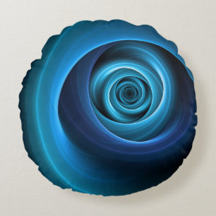 3D Spiral Blue Colours Modern Abstract Fractal Art Round Cushion