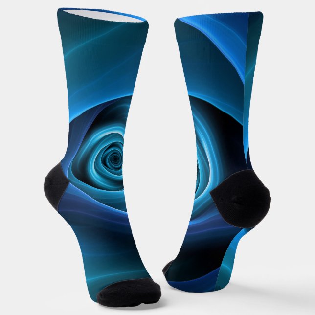 3D Spiral Blue Colours Modern Abstract Fractal Art Socks (Angled)