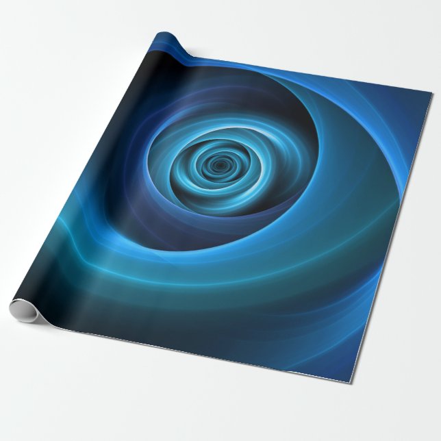 3D Spiral Blue Colours Modern Abstract Fractal Art Wrapping Paper (Unrolled)