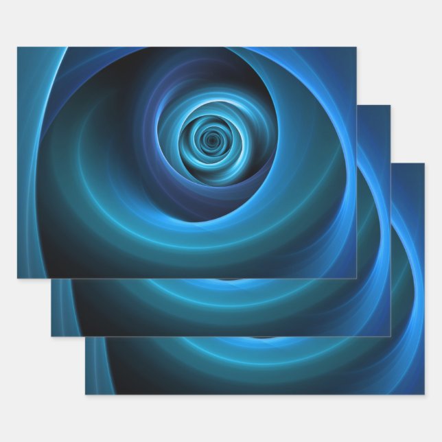 3D Spiral Blue Colours Modern Abstract Fractal Art Wrapping Paper Sheet (Set)