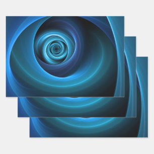 3D Spiral Blue Colours Modern Abstract Fractal Art Wrapping Paper Sheet