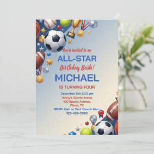 3D Sports Champion All Star Birthday Party Invitation