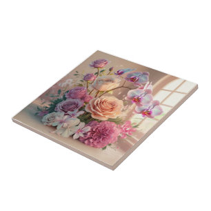 3D Spring Flowers Greeting Card with Roses Tile
