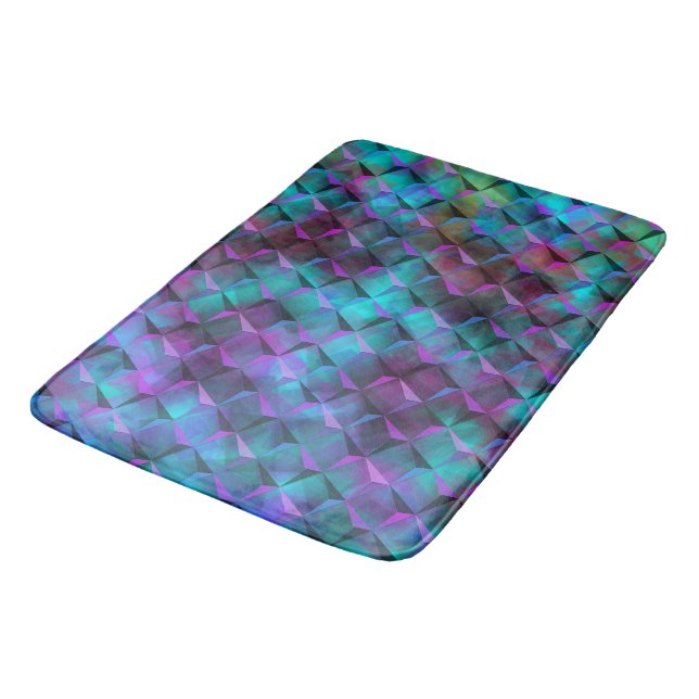 3D square stained blue lilac to pink or triaangles Bath Mat (Angled)