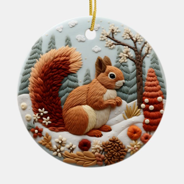 3D Squirrel Chirstmas Animal  Ceramic Tree Decoration (Front)