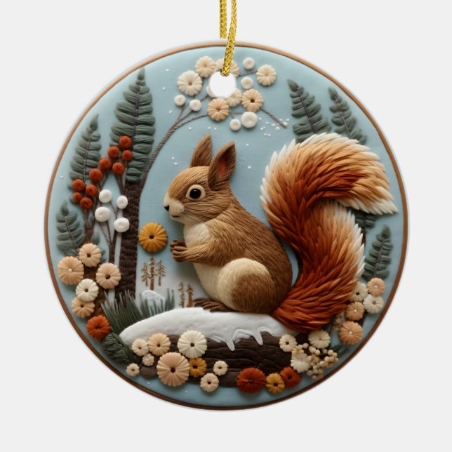 3D Squirrel Chirstmas Animal  Ceramic Tree Decoration (Front)