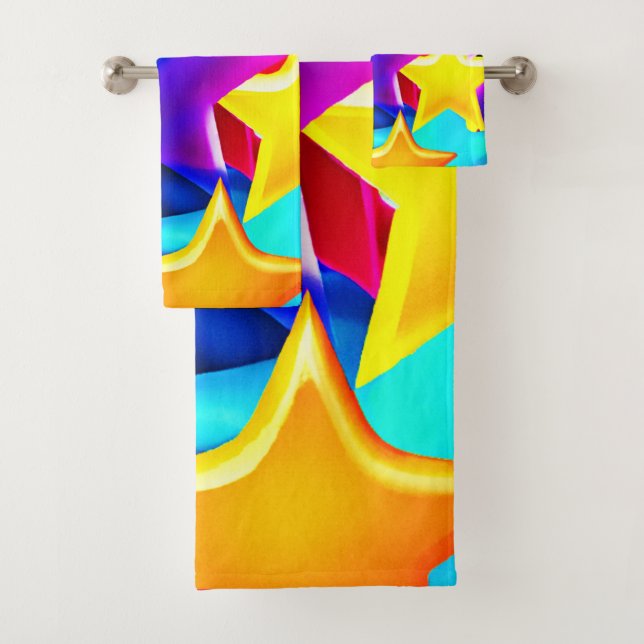 3D Starry Rainbow Pattern Bath Towel Set (Insitu)