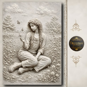 3D Stone Girl with Butterflies Sculpture Tissue Paper