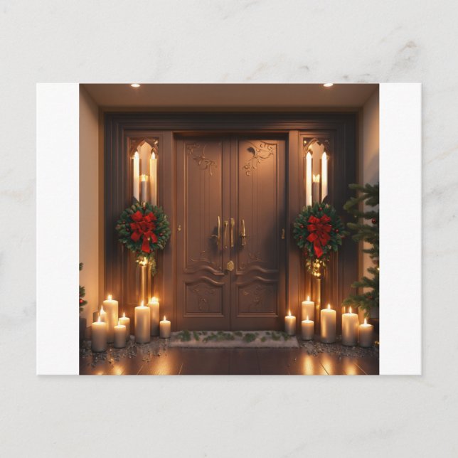 3D stunning double doors Christmas candles engrave Postcard (Front)