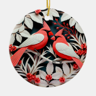 3D Style Cardinal Bird Country Christmas Holiday Ceramic Tree Decoration