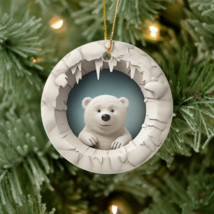 3D Style Cute Polar Bear Christmas Holiday Tree Ceramic Tree Decoration