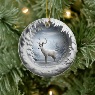 3D Style Deer Buck Country Cabin Christmas Holiday Ceramic Tree Decoration