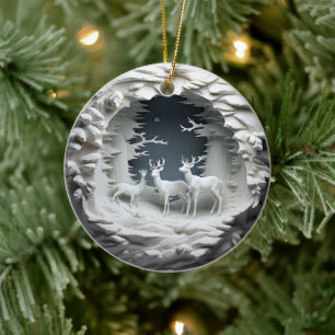 3D Style Deer Buck Country Cabin Christmas Holiday Ceramic Tree Decoration