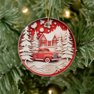 3D Style Deer in Forest Country Christmas Holiday Ceramic Tree Decoration