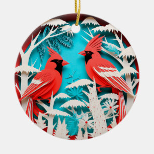3D Style Red Cardinal Bird Christmas Holiday Ceramic Tree Decoration