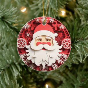3D Style Santa Clause Christmas Holiday Ceramic Tree Decoration