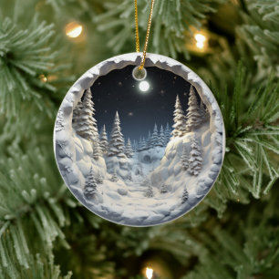 3D Style Winter Night Christmas Holiday Ceramic Tree Decoration